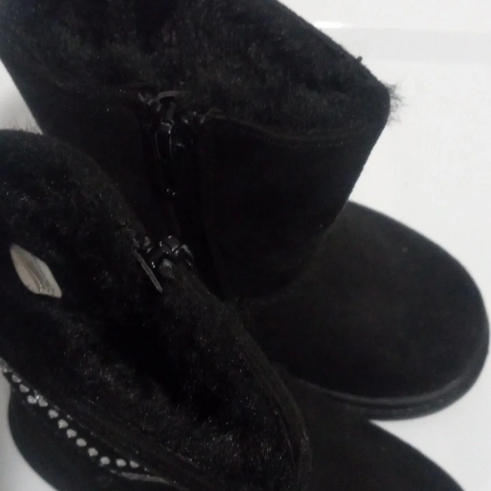 RACHEL SHOES GIRLS BLACK FUR LINED RHINESTONE ANKLE BOOTS SIZE 5 TODDLER NWOT